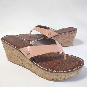 Sam Edelman Women's Romy Patent Wedge Thong Cork Platform Sandals Size 9